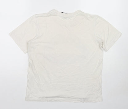 Markus Lupfer Womens White Cotton Basic T-Shirt Size S Crew Neck - Heart Pattern