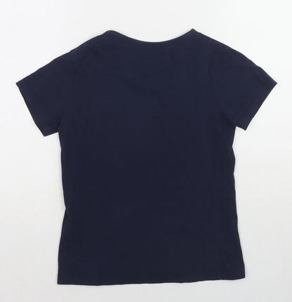 Back view of Pepperts girls’ blue cotton basic t-shirt, size 8-9, years round neck pullover