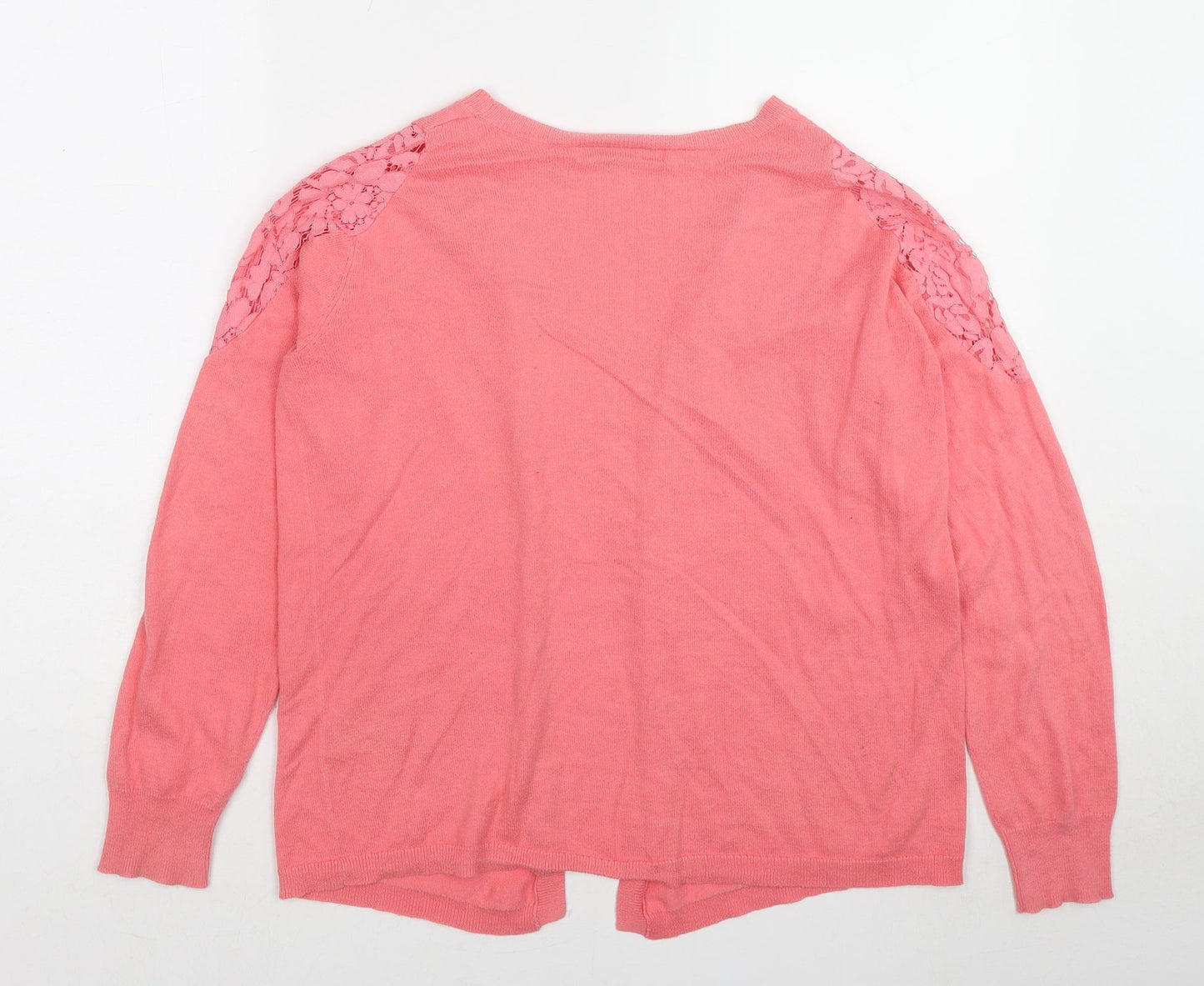 Very Womens Pink V-Neck Cotton Cardigan Jumper Size 12 Pullover - Lace Shoulder Detail