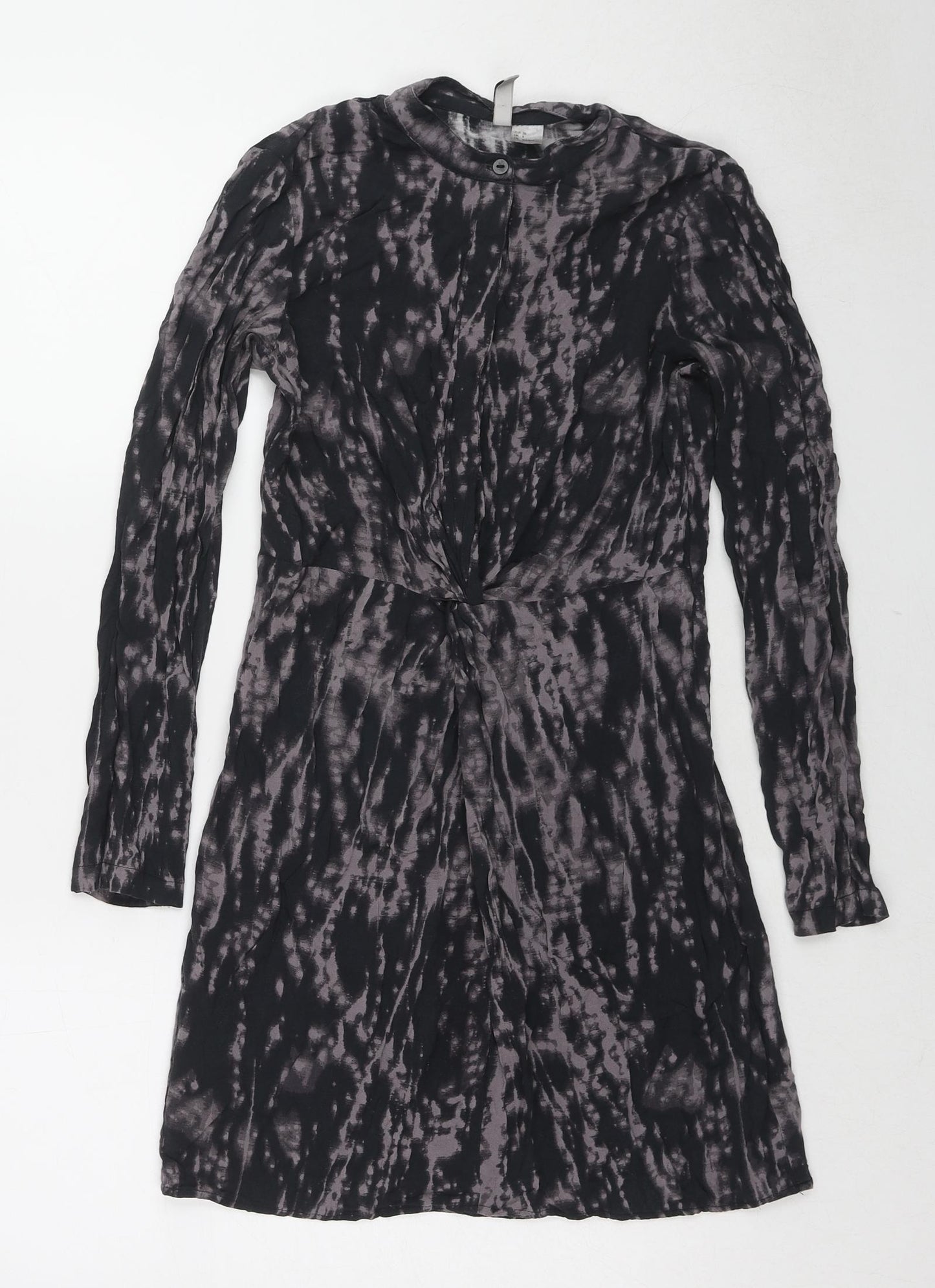 Divided by H&M Womens Black Tie Dye Viscose A-Line Size 8 Round Neck Button