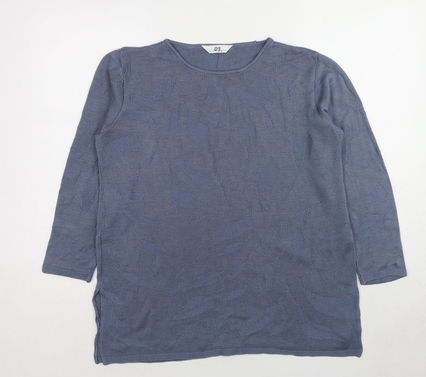 Marks and Spencer Womens Blue Round Neck Geometric Acrylic Pullover Jumper Size 14 - Leaf Print