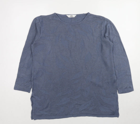 Marks and Spencer Womens Blue Round Neck Geometric Acrylic Pullover Jumper Size 14 - Leaf Print