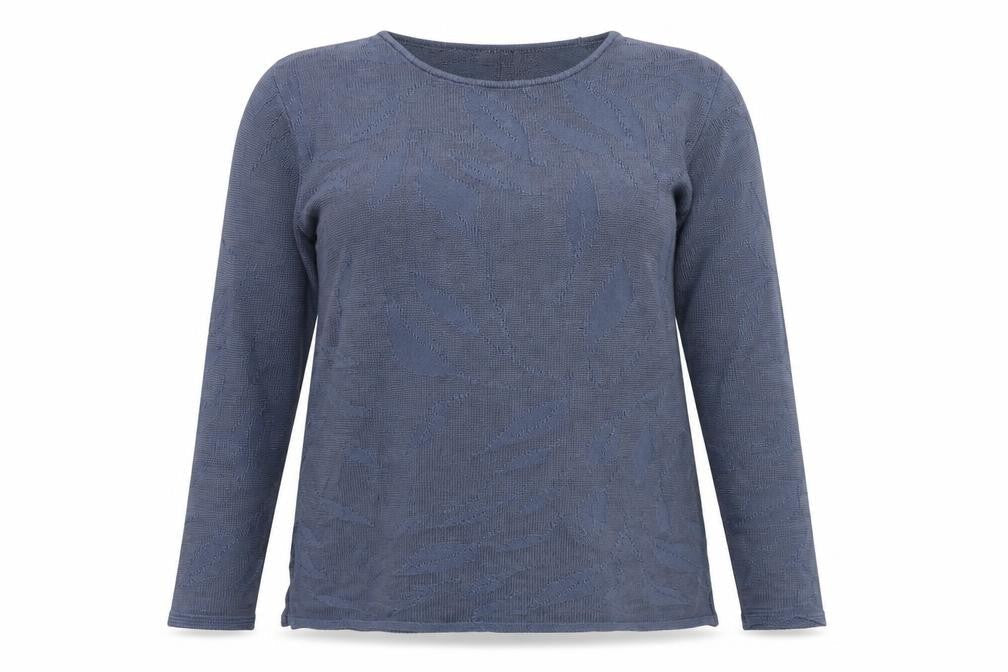 Marks & Spencer Womens Blue Round Neck Geometric Acrylic Pullover Jumper Size 14 - Leaf Print