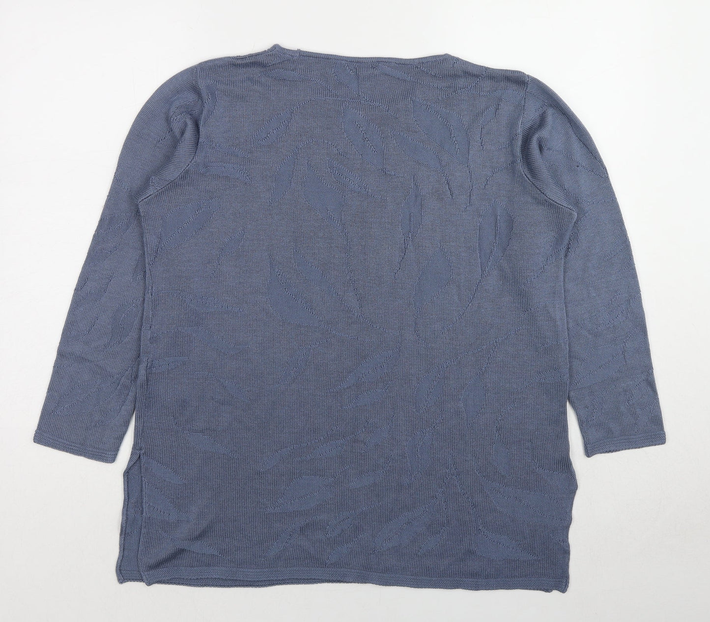 Marks and Spencer Womens Blue Round Neck Geometric Acrylic Pullover Jumper Size 14 - Leaf Print