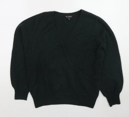 Additional front view of Miss Selfridge women’s green v-neck acrylic jumper, size UK 6