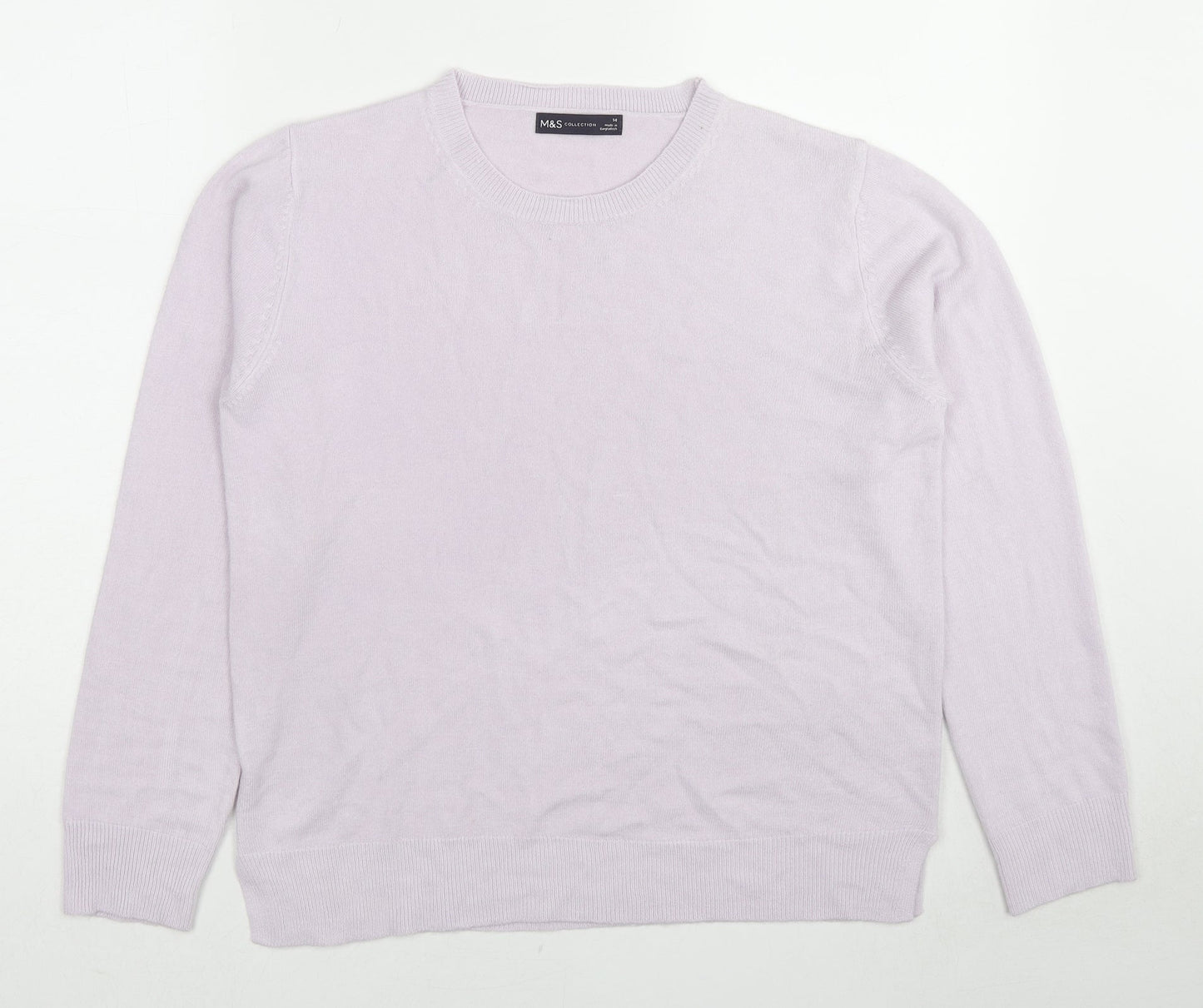 Marks and Spencer Womens Purple Round Neck Acrylic Pullover Jumper Size 14