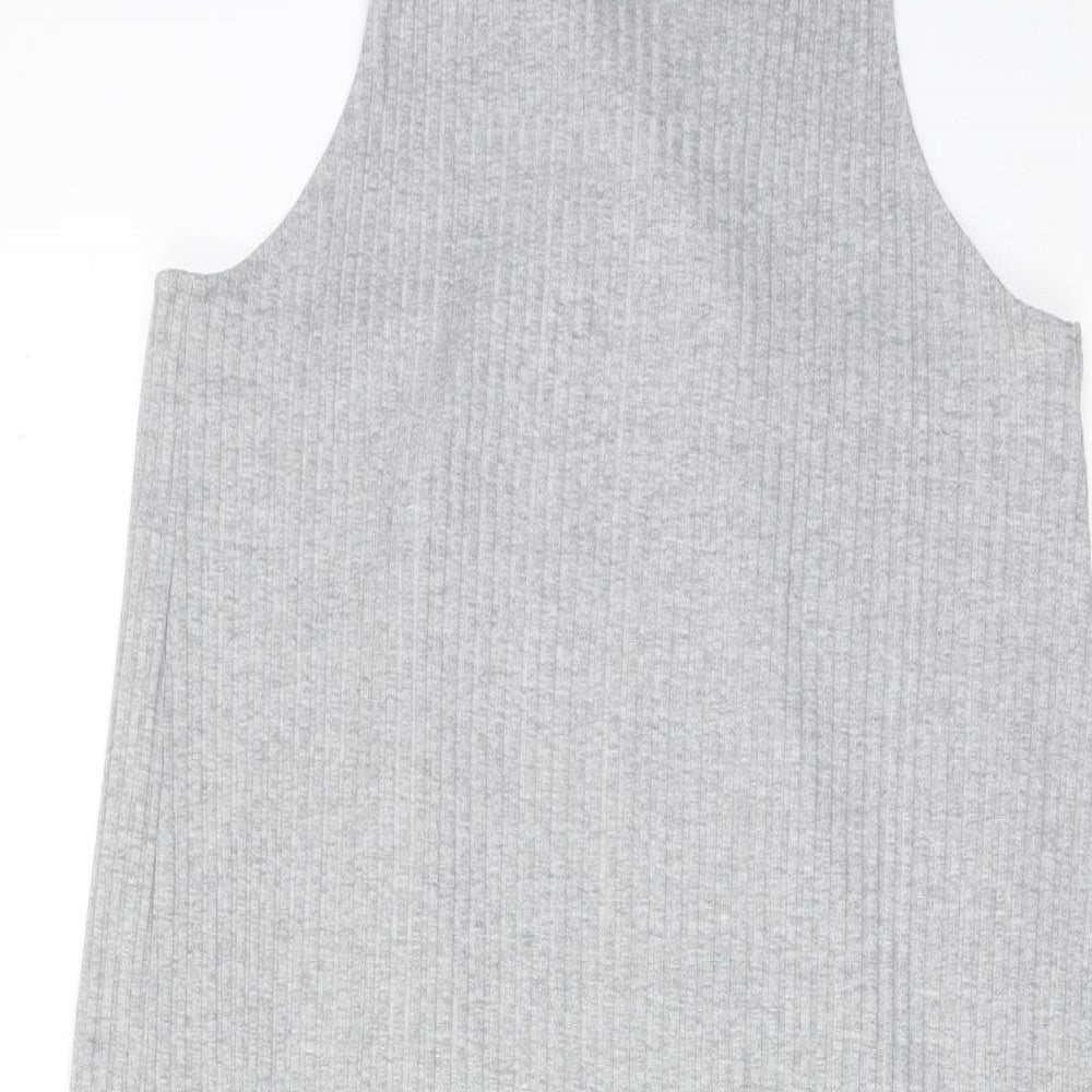 Monki Womens Grey Polyester Tank Dress Size M Round Neck Pullover