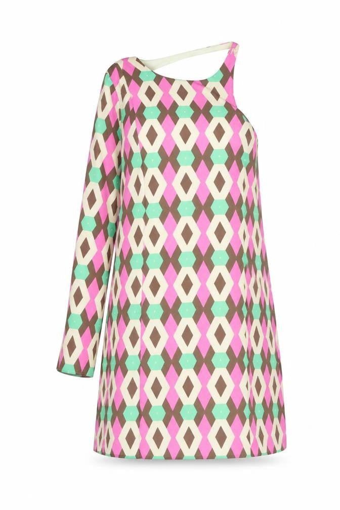 Zara Womens Pink Geometric Polyester A-Line Size XL One Shoulder Button