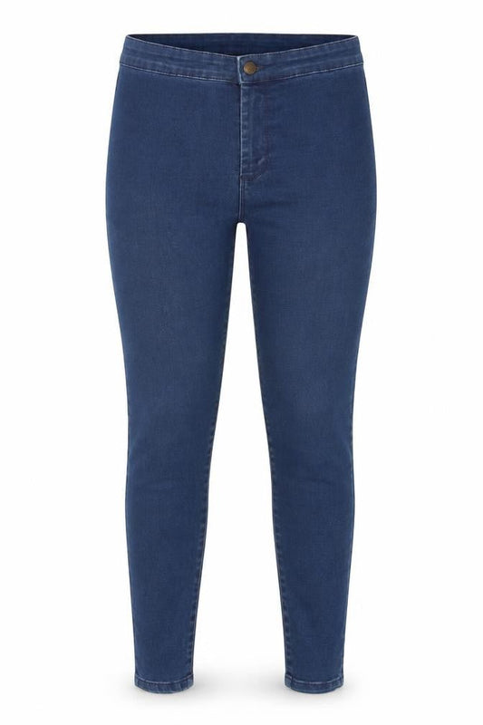 Front view of Denim & Co. women’s blue cotton skinny jeans, size UK 12, regular zip