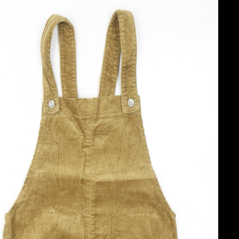 Zara Womens Brown Cotton Pinafore/Dungaree Dress Size XS Square Neck Button