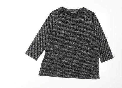 Additional front view of Dunnes women’s black striped polyester basic blouse, size M, round neck