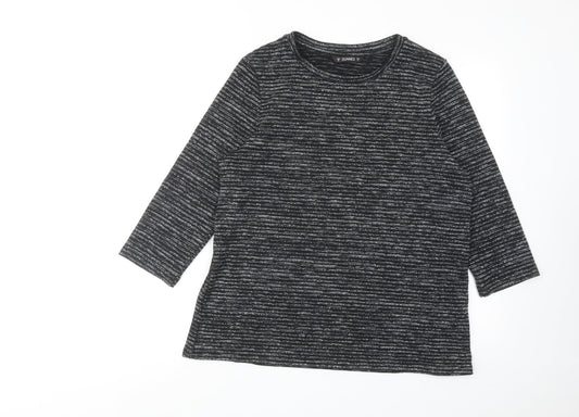 Dunnes Stores Womens Black Striped Polyester Basic Blouse Size M Round Neck