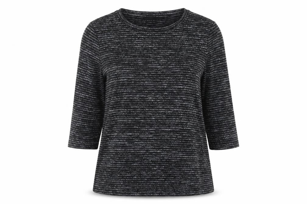 Dunnes Stores Womens Black Striped Polyester Basic Blouse Size M Round Neck