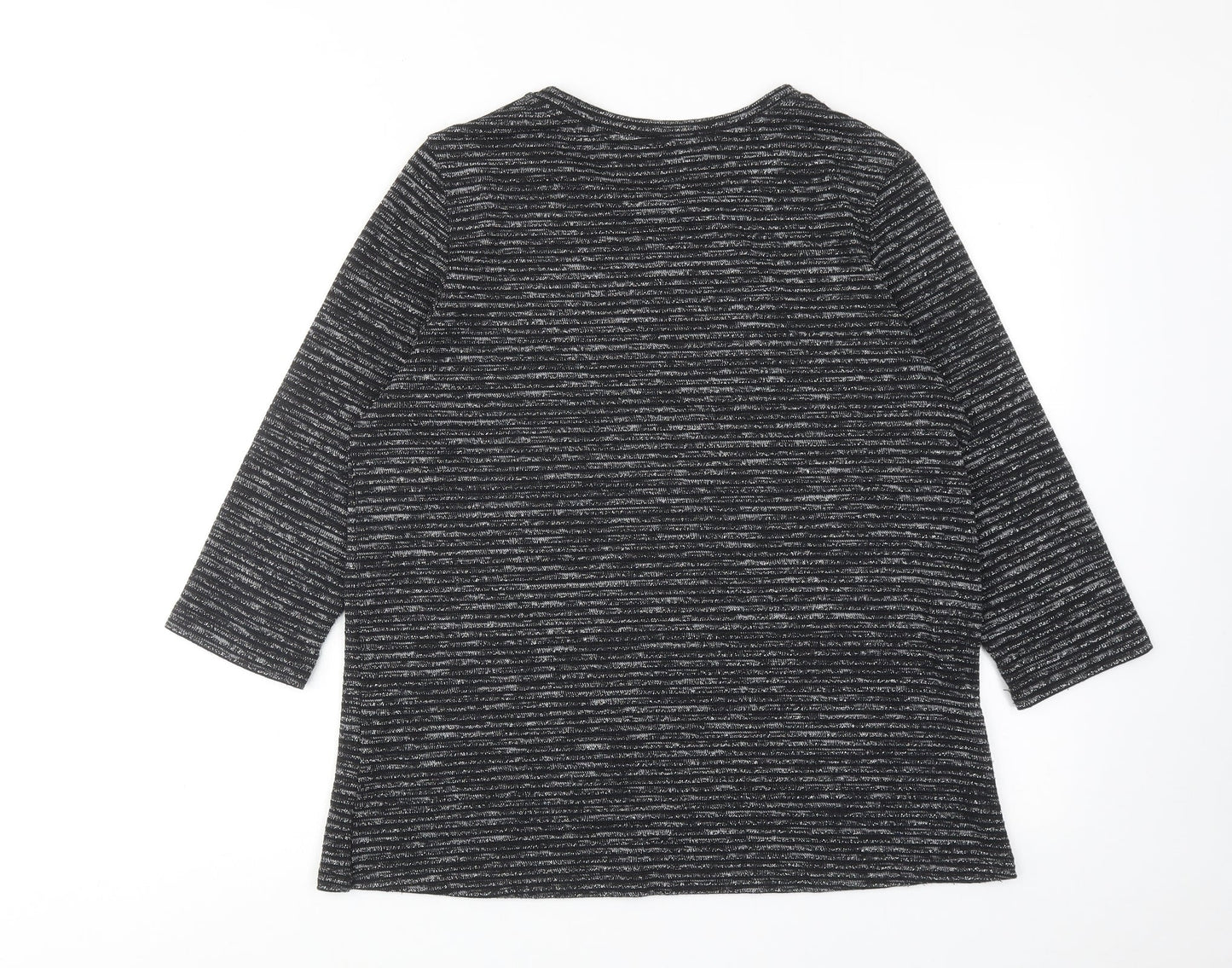 Dunnes Stores Womens Black Striped Polyester Basic Blouse Size M Round Neck