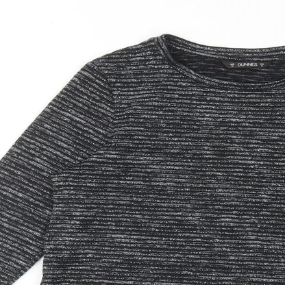 Close-up detail of Dunnes women’s black striped polyester basic blouse, size M, round neck