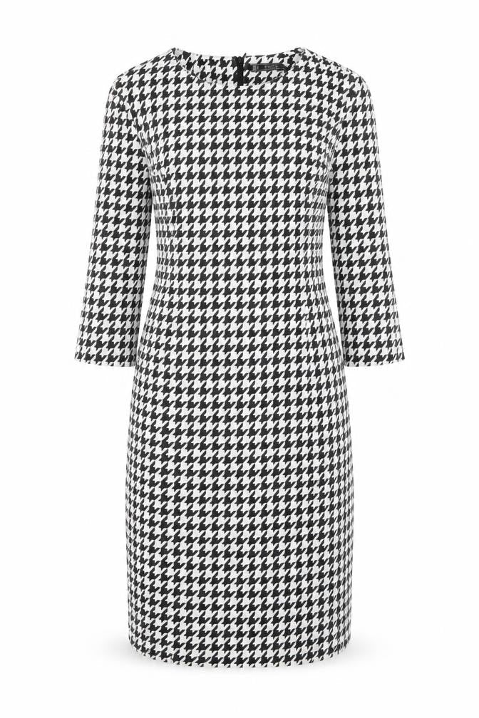 Zara Womens White Houndstooth Polyester Sheath Size S Round Neck Zip