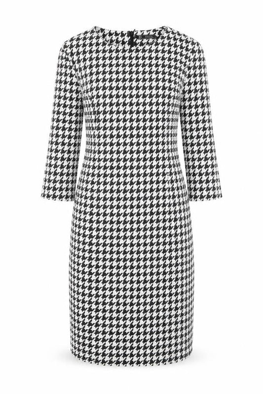 Zara Womens White Houndstooth Polyester Sheath Size S Round Neck Zip