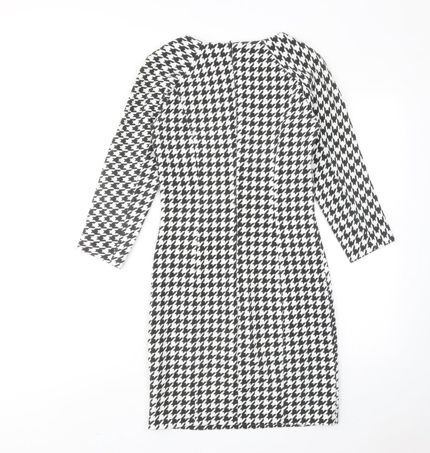 Zara Womens White Houndstooth Polyester Sheath Size S Round Neck Zip