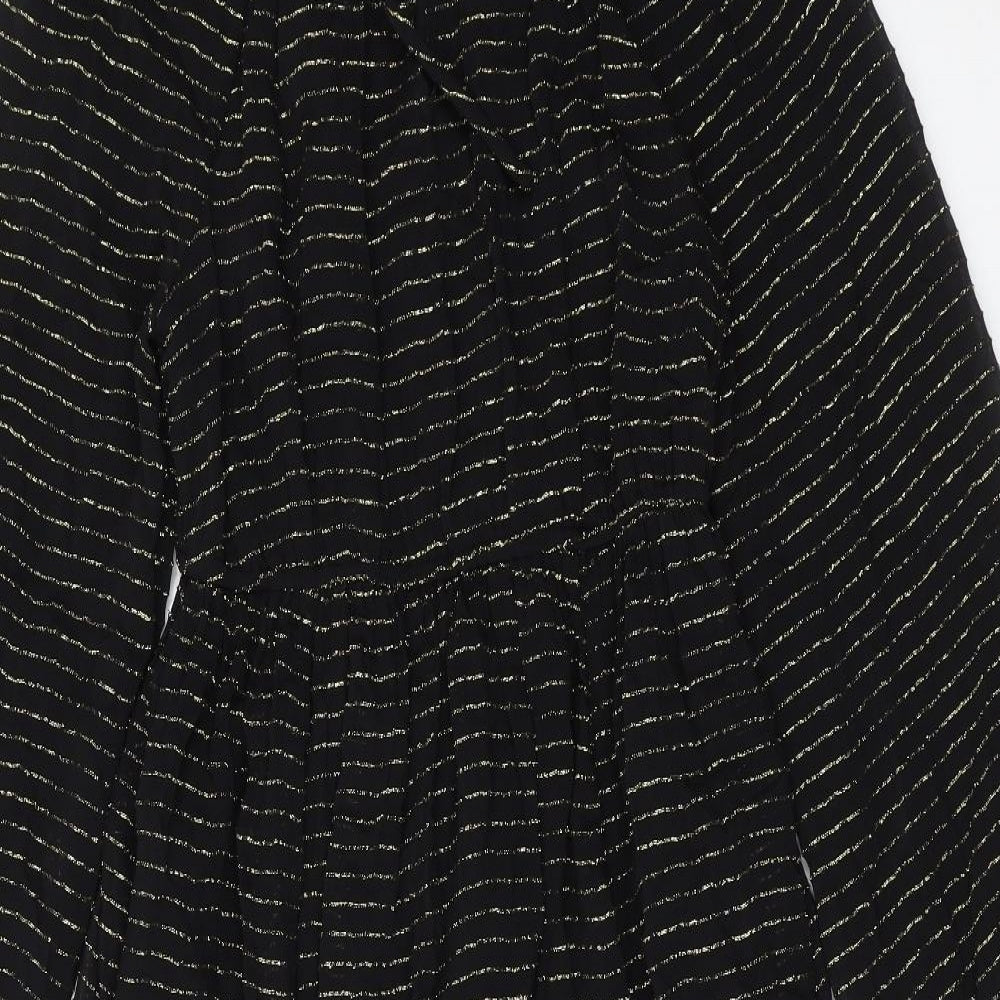 Per Una Womens Black Striped Viscose Maxi Size 8 Round Neck Tie