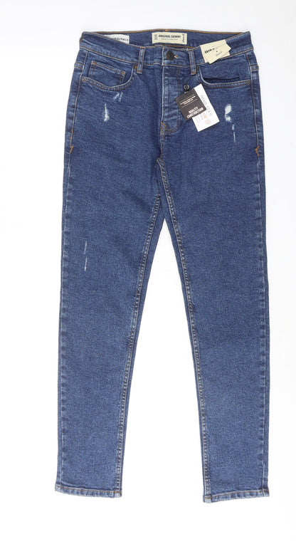 Additional front view of Denim & Co. men’s blue cotton skinny jeans, size 30, in regular button