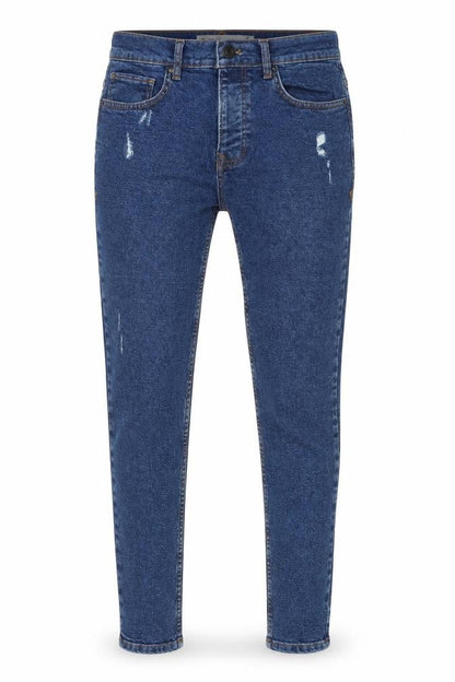 Front view of Denim & Co. men’s blue cotton skinny jeans, size 30, in regular button