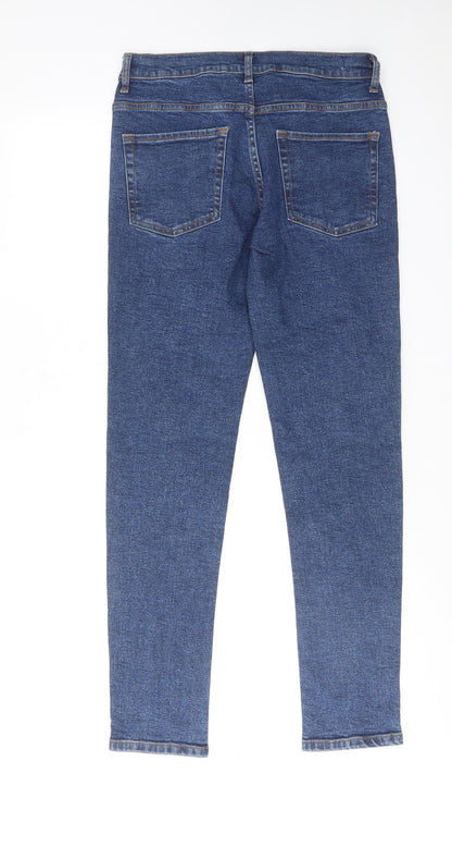 Back view of Denim & Co. men’s blue cotton skinny jeans, size 30, in regular button