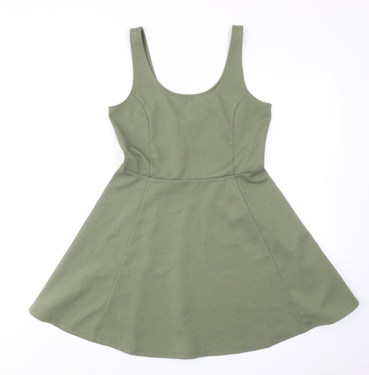 H&M Womens Green Polyester Fit & Flare Size 12 Round Neck Pullover