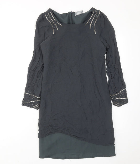 Wallis Womens Grey Viscose A-Line Size 12 Round Neck Zip