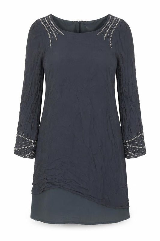 Wallis Womens Grey Viscose A-Line Size 12 Round Neck Zip