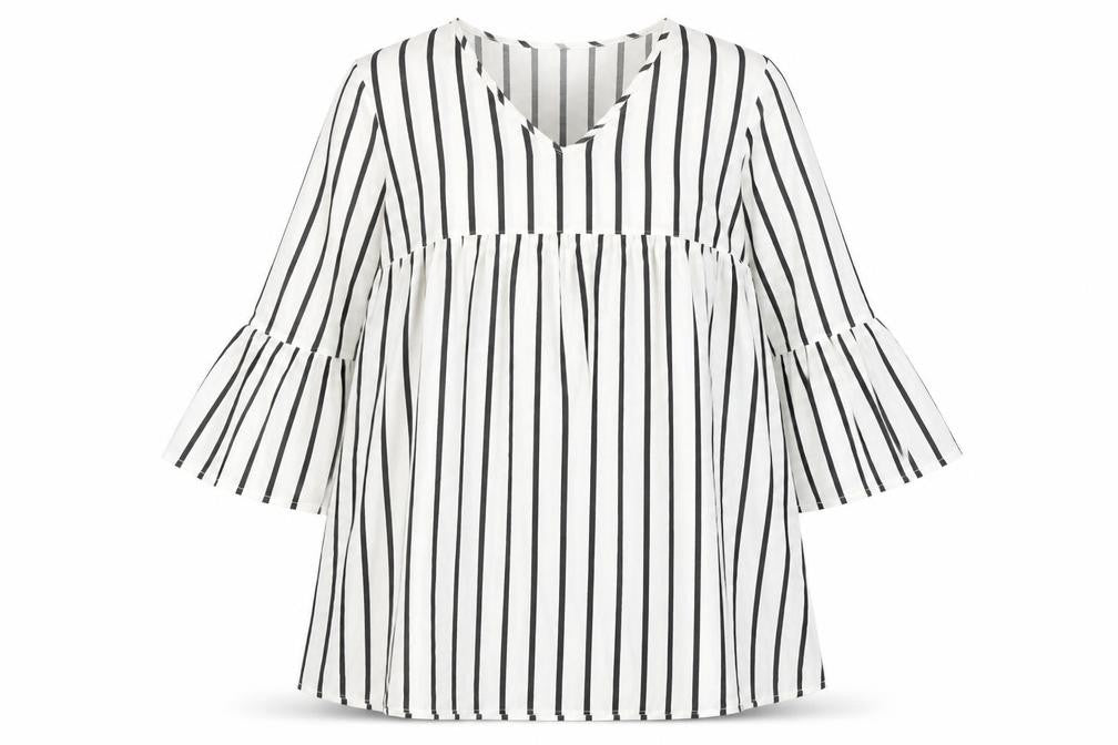 Boohoo Womens White Striped Polyester A-Line Size 14 V-Neck Pullover