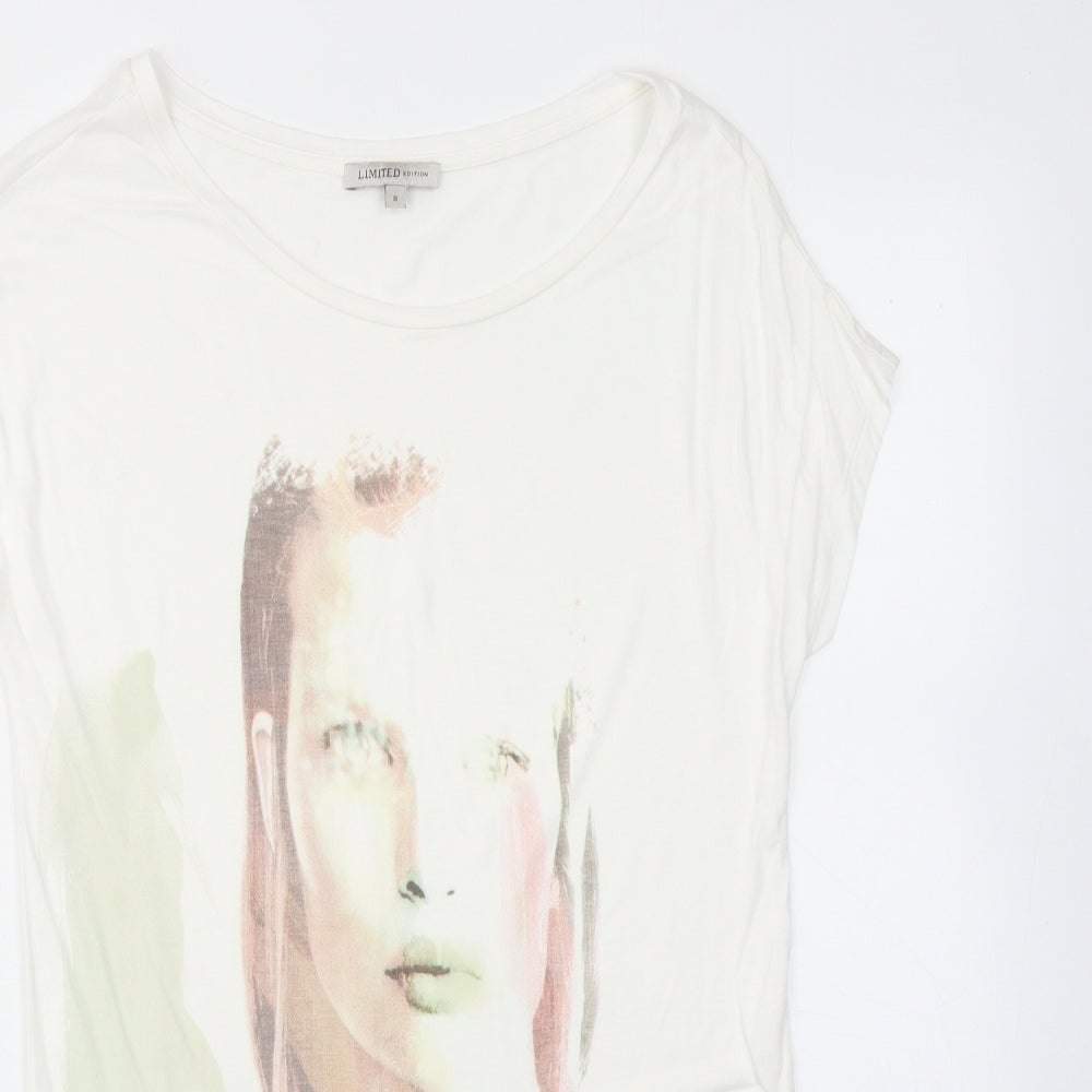 Limited Edition Womens White Viscose Basic T-Shirt Size 8 Round Neck