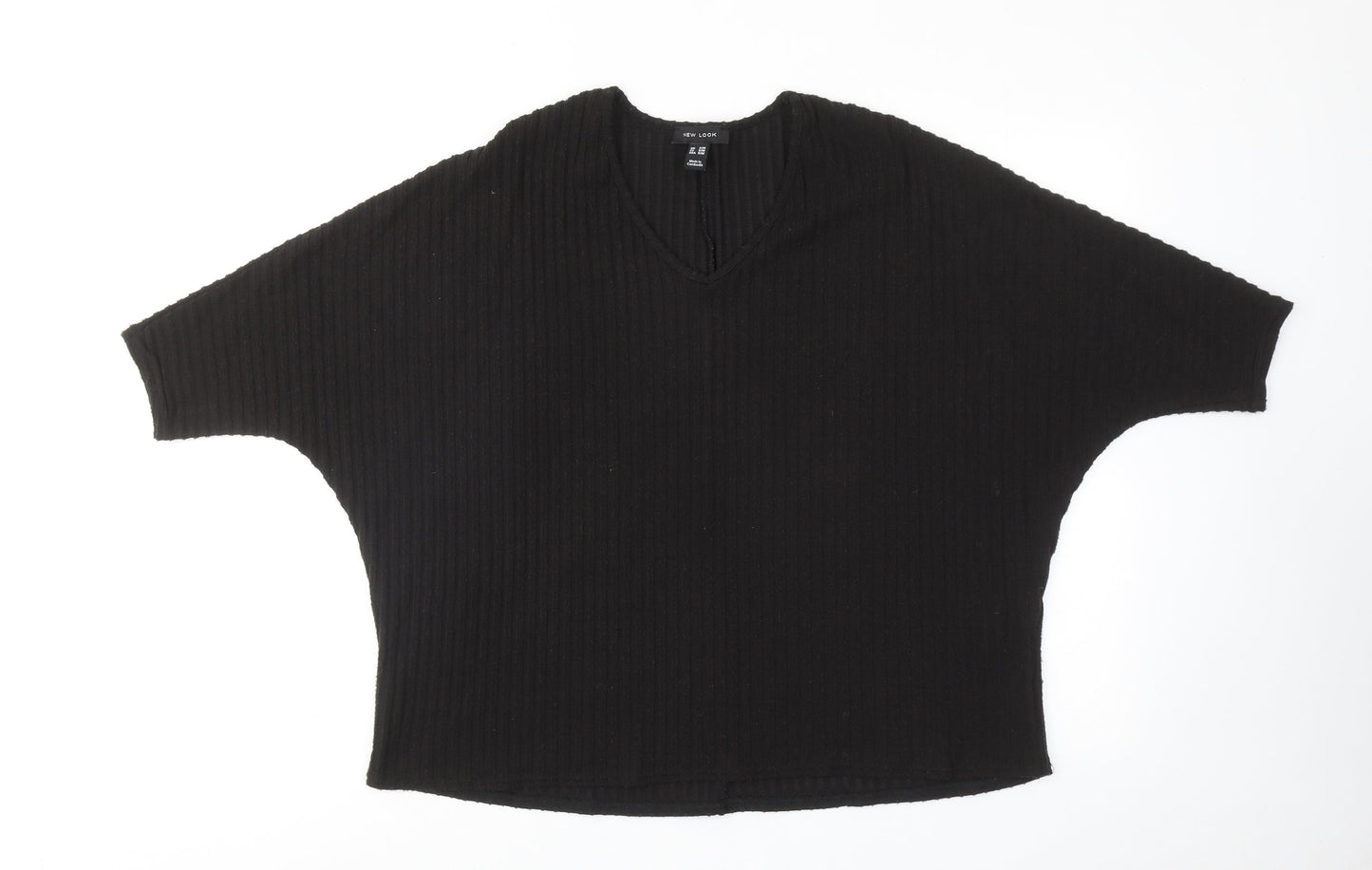 New Look Womens Black Polyester Basic Blouse Size S V-Neck