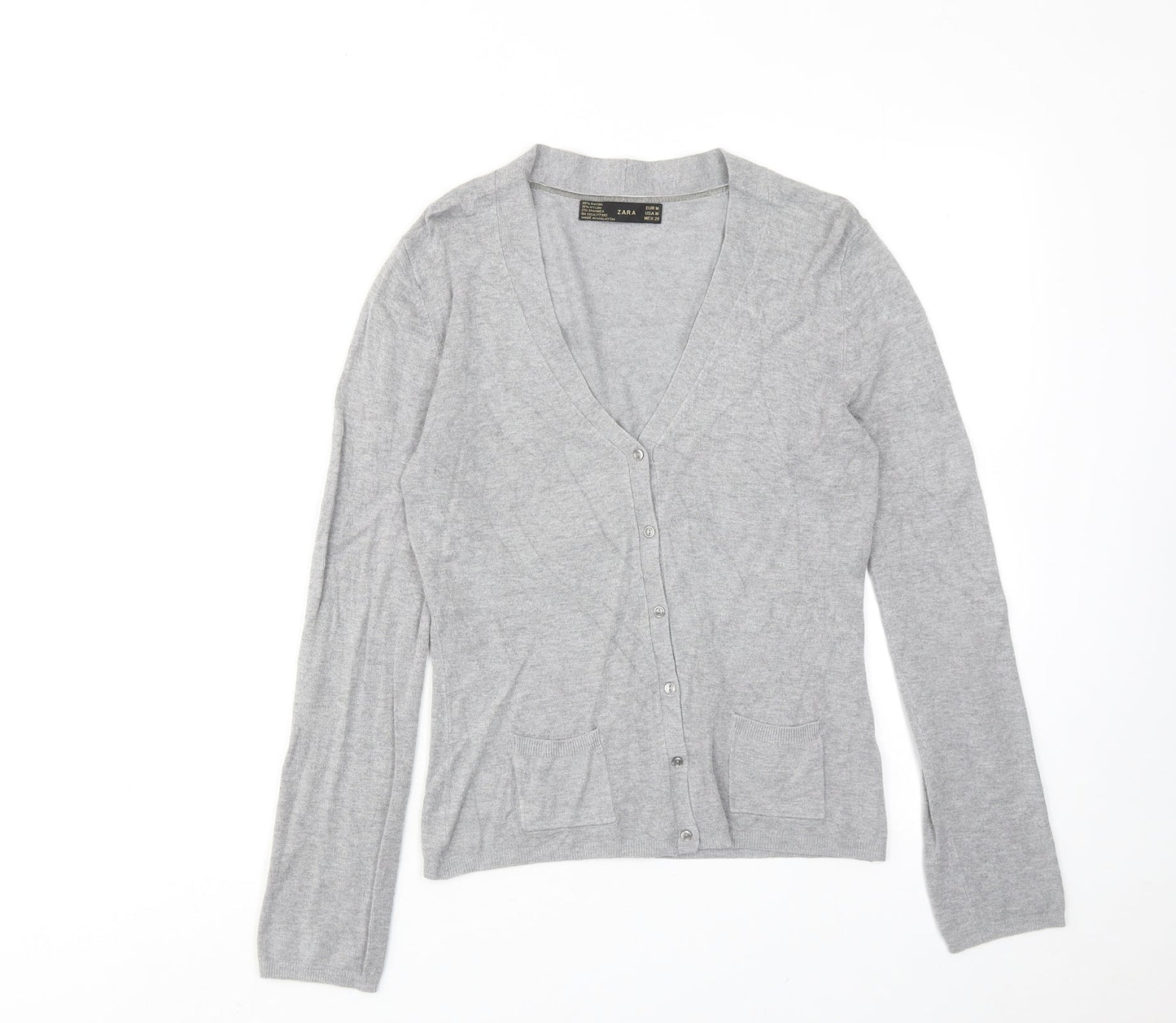 Zara Womens Grey V-Neck Viscose Cardigan Jumper Size M