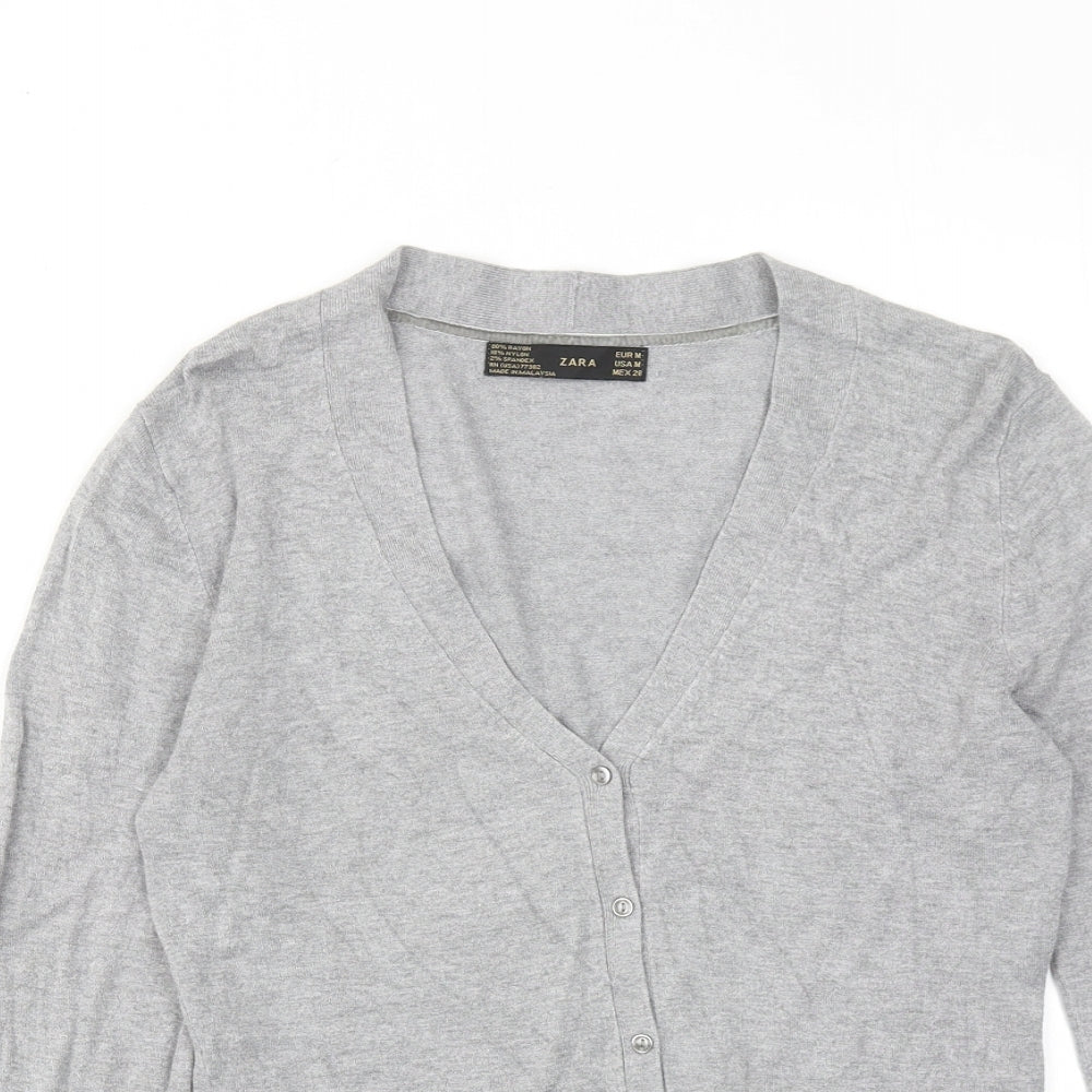 Zara Womens Grey V-Neck Viscose Cardigan Jumper Size M