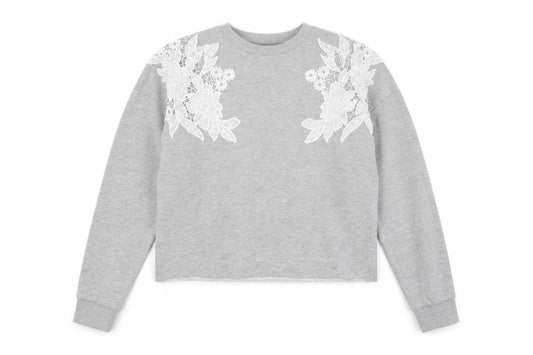 Miss Selfridge Womens Grey Cotton Pullover Sweatshirt Size 4 Pullover - Flower detail