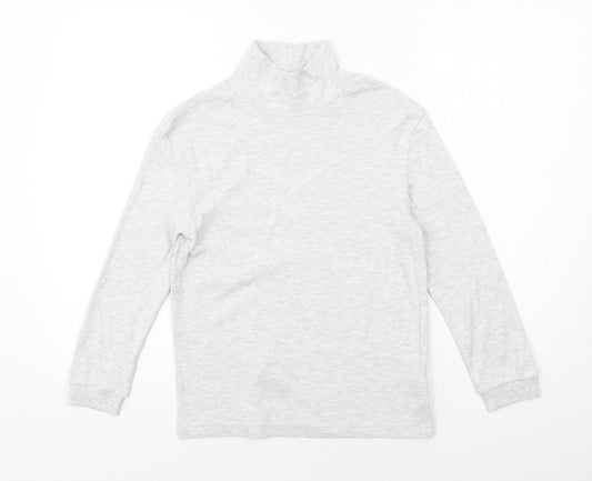 Marks and Spencer Girls Grey High Neck Cotton Pullover Jumper Size 9-10 Years Pullover