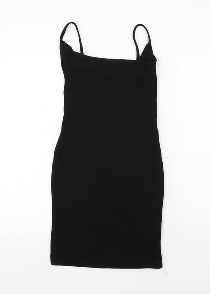 Additional front view of Missguided women’s black polyester bodycon, size UK 6, cowl neck pullover