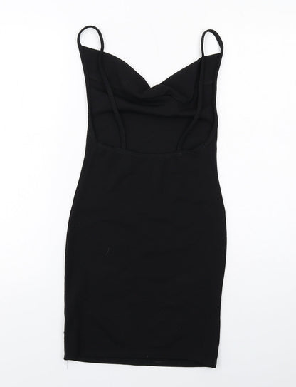 Back view of Missguided women’s black polyester bodycon, size UK 6, cowl neck pullover