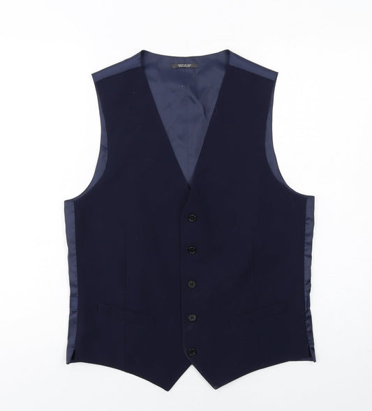 Marks and Spencer Mens Blue Wool Jacket Suit Waistcoat Size 38 Regular