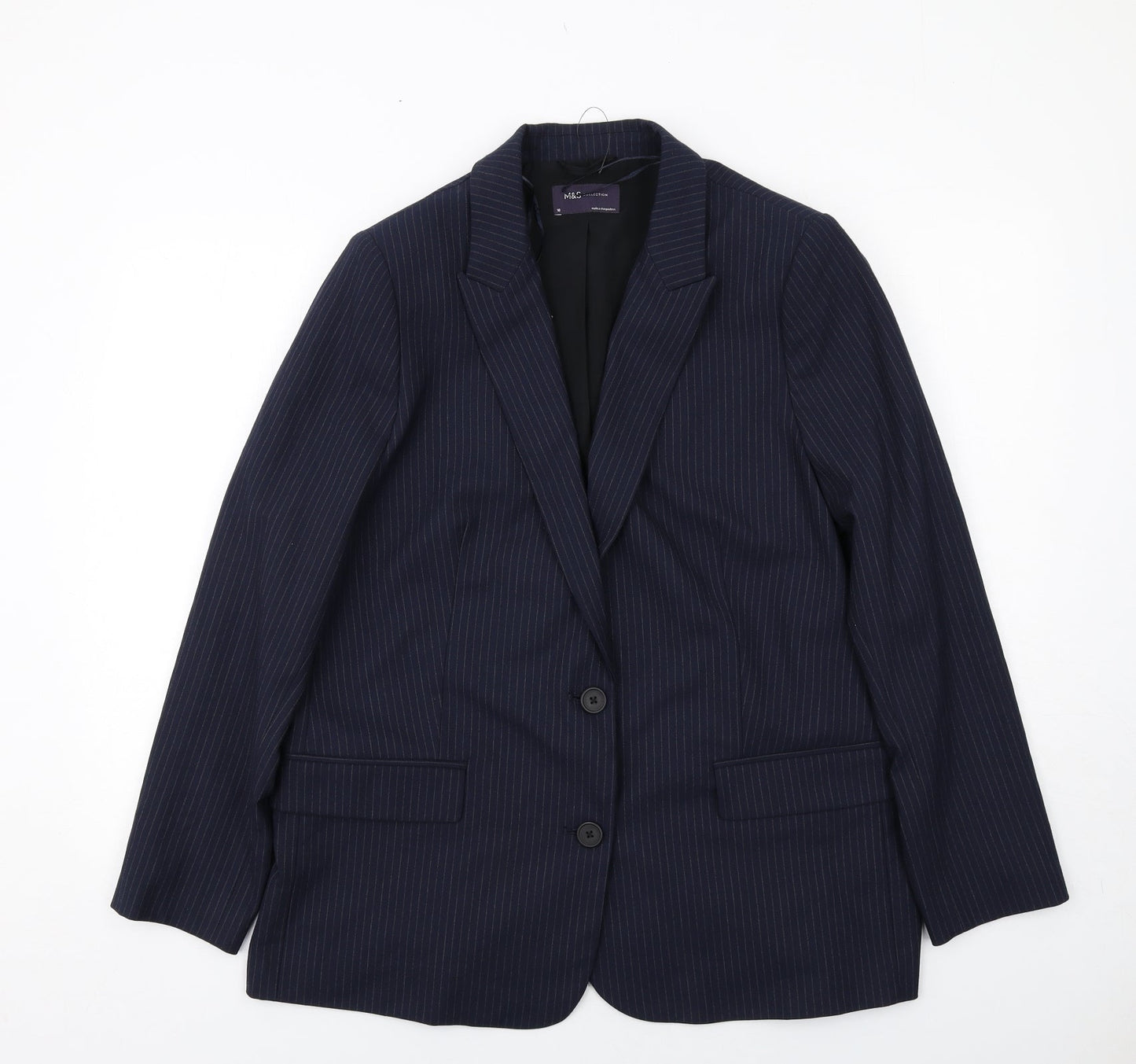 Marks and Spencer Womens Blue Pinstripe Polyester Jacket Suit Jacket Size 18