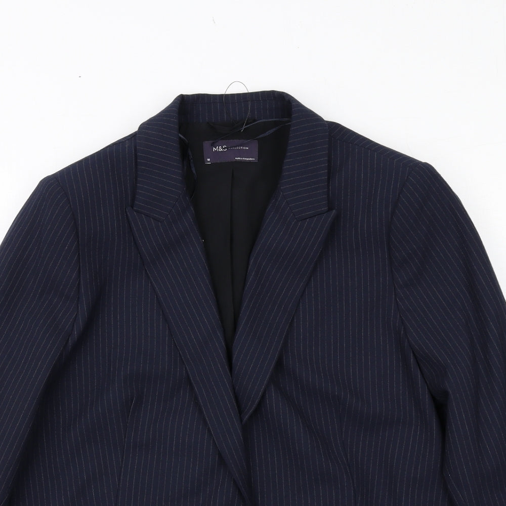 Marks and Spencer Womens Blue Pinstripe Polyester Jacket Suit Jacket Size 18