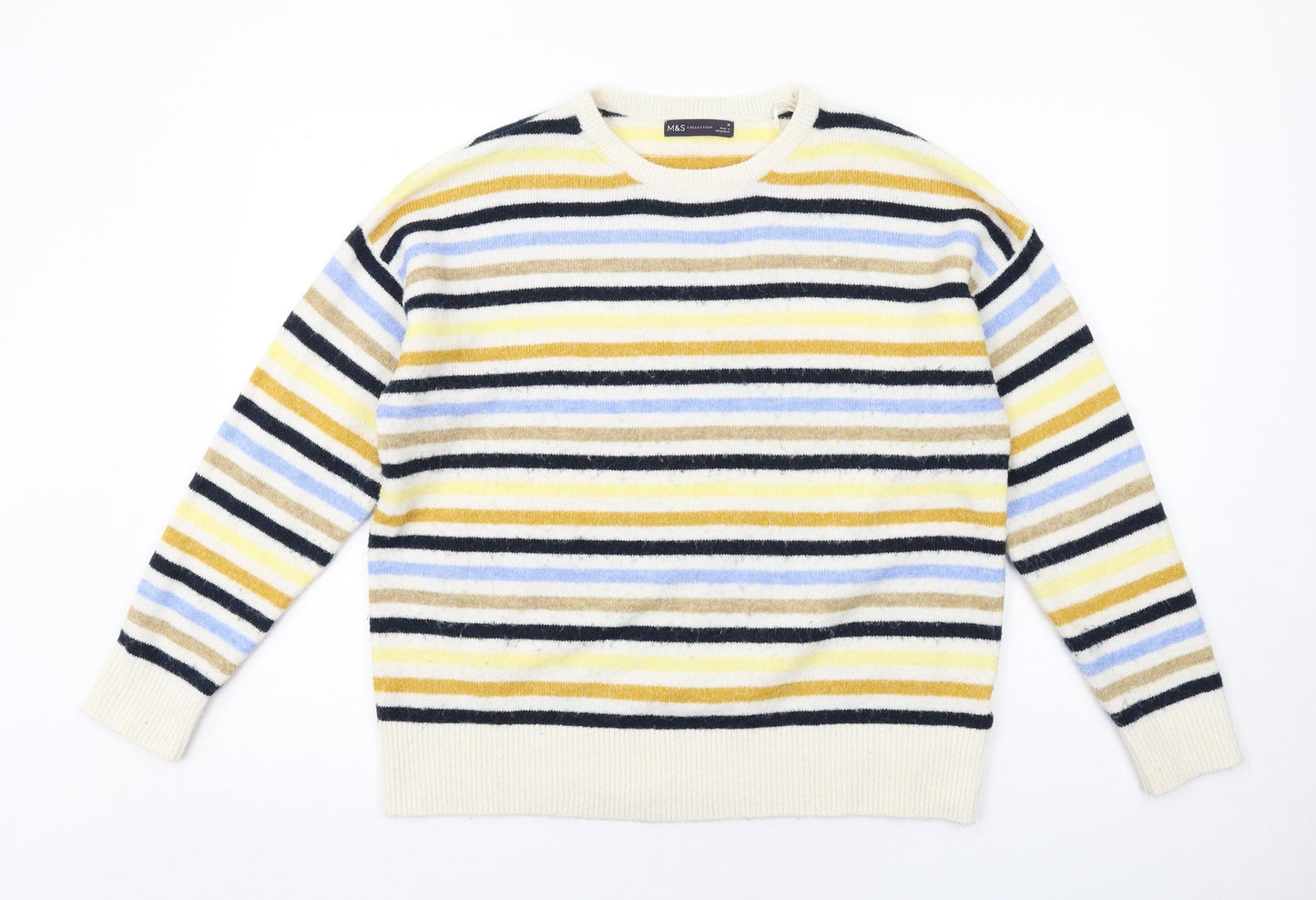 Marks and Spencer Womens Multicoloured Round Neck Striped Polyester Pullover Jumper Size M