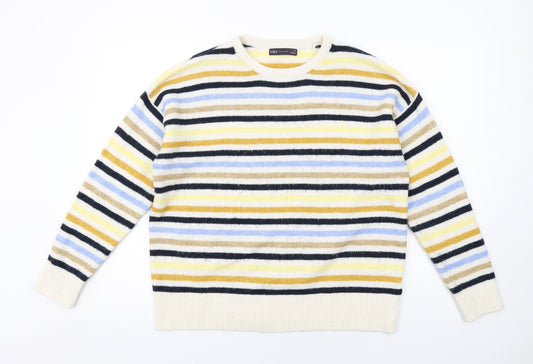 Marks and Spencer Womens Multicoloured Round Neck Striped Polyester Pullover Jumper Size M