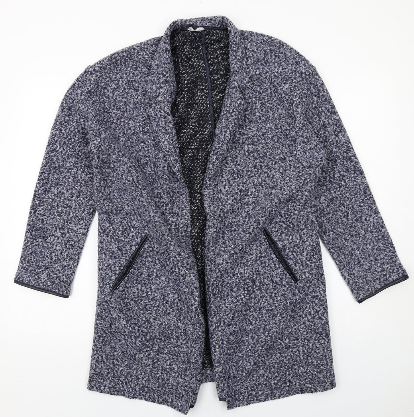 Marks and Spencer Womens Blue Geometric Overcoat Coat Size 12