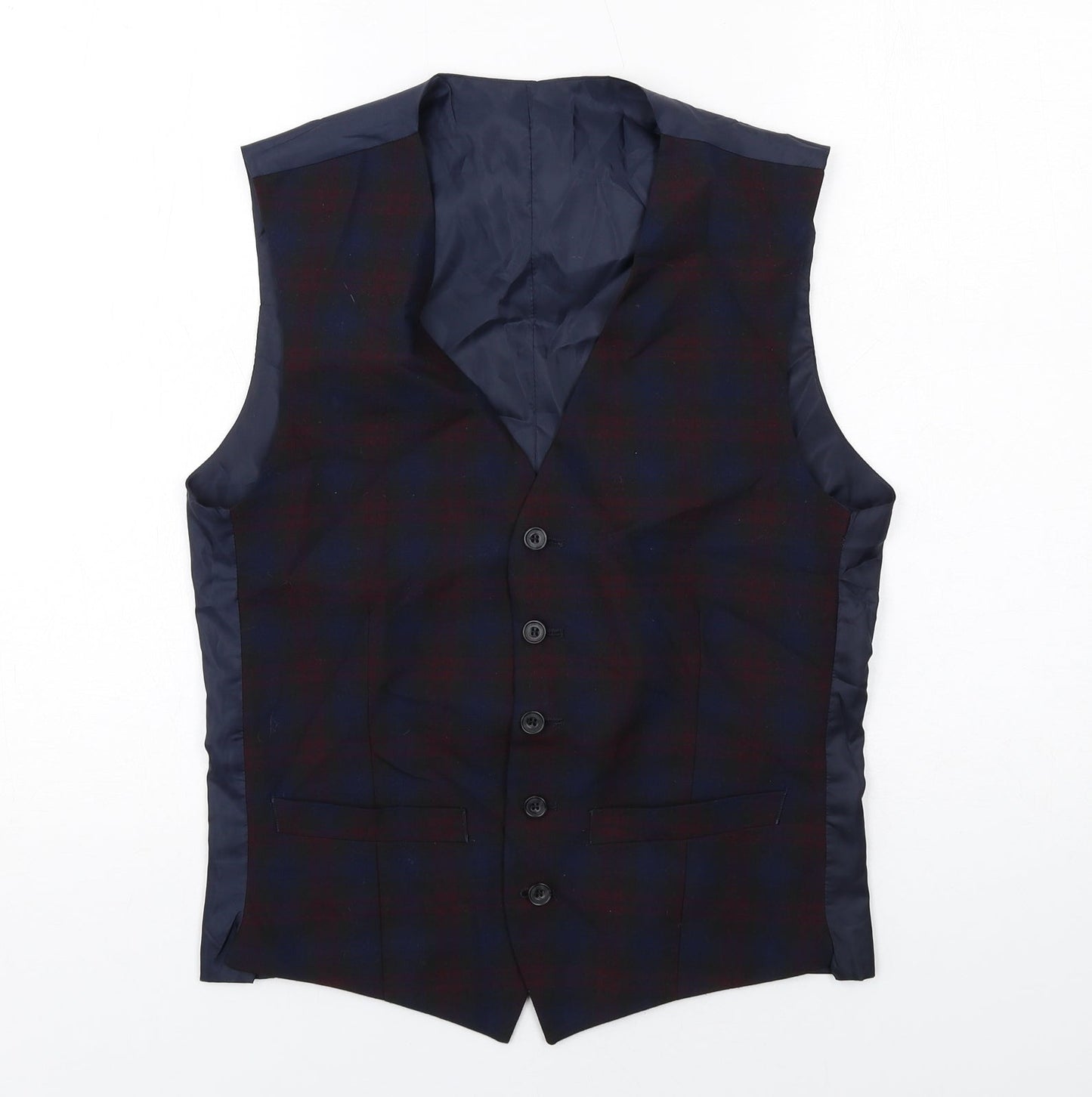 Limehaus Mens Blue Plaid Polyester Jacket Suit Waistcoat Size 36 Regular
