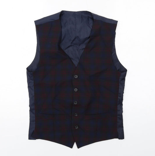 Limehaus Mens Blue Plaid Polyester Jacket Suit Waistcoat Size 36 Regular