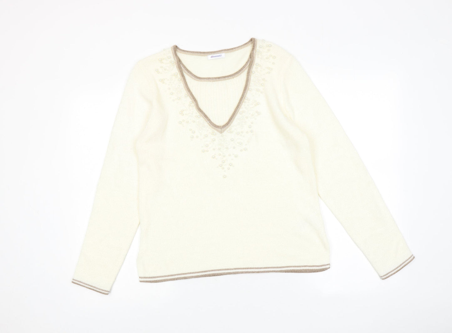Damart Womens Ivory Round Neck Acrylic Pullover Jumper Size 10 - Size 10-12
