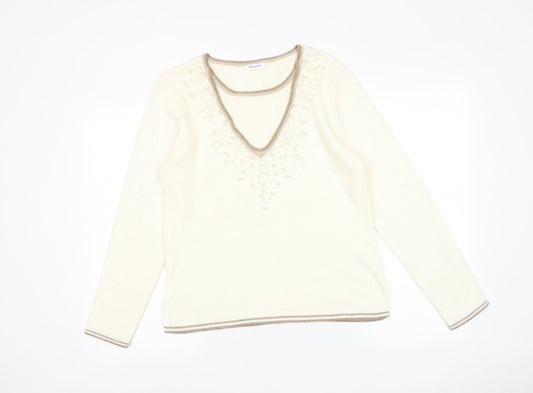 Damart Womens Ivory Round Neck Acrylic Pullover Jumper Size 10 - Size 10-12