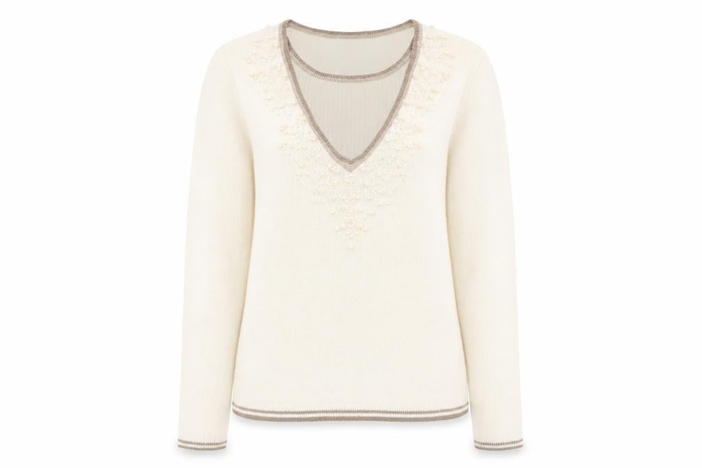Damart Womens Ivory Round Neck Acrylic Pullover Jumper Size 10 - Size 10-12