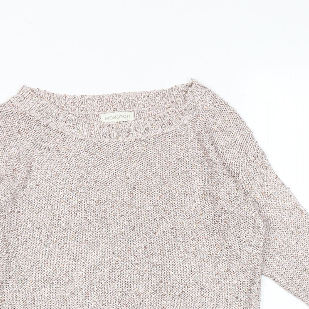 Monsoon Womens Pink Boat Neck Acrylic Pullover Jumper Size S